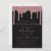 Black Roos Gold Glitter Drips Graduparty Kaart (Voorkant)