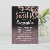 Black Roos Gold Glitter Floral gradiënt Sweet 16 Kaart (Staand voorkant)