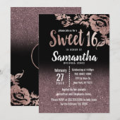 Black Roos Gold Glitter Floral gradiënt Sweet 16 Kaart (Voorkant / Achterkant)