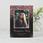 Black Roos Gold Glitter Photo Graduparty Kaart (Staand voorkant)
