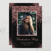 Black Roos Gold Glitter Photo Graduparty Kaart (Voorkant / Achterkant)
