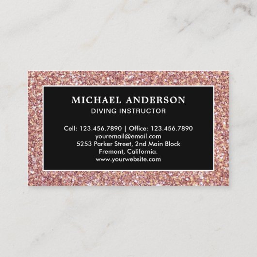 Black Roos Gold Glitter Scuba Diving Instructor Visitekaartje (Achterkant)