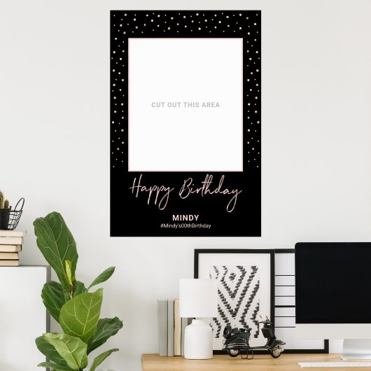 Black & Roos Gold Happy Birthday Photo Lijst Prop Poster (Thuiskantoor)