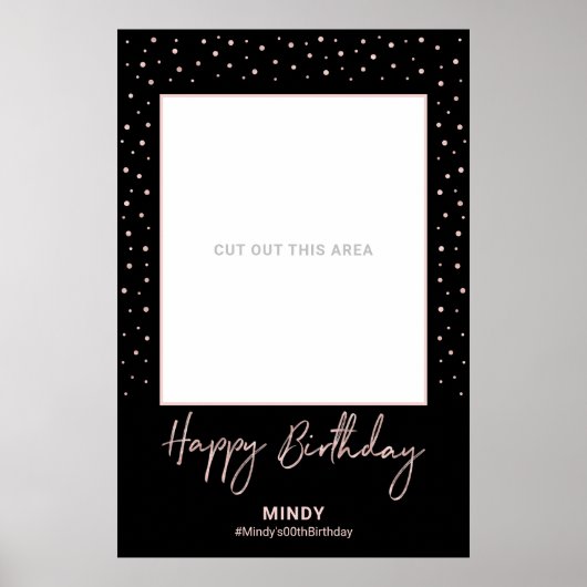 Black & Roos Gold Happy Birthday Photo Lijst Prop Poster (Voorkant)
