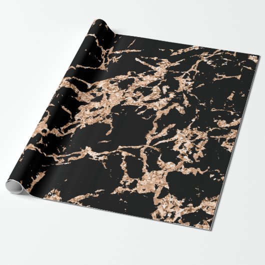 Black Roos Gold Marble Strokes Stone Elegant Cadeaupapier (Uitgerold)