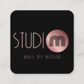 Black Roos Gold Monogram Nail Artist Vierkante Visitekaartje (Voorkant)
