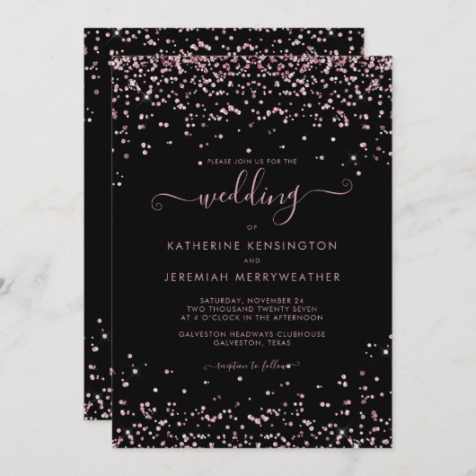Black Roos Gold Pink Glitter Wedding Kaart (Voorkant / Achterkant)