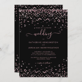 Black Roos Gold Pink Glitter Wedding Kaart