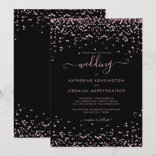Black Roos Gold Pink Glitter Wedding Kaart