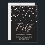 Black Roos Gold Simple 40th Birthday Party I Kaart<br><div class="desc">Viel je speciale dag met deze minimale uitnodiging van het 40ste verjaardagsfeest. Dit ontwerp is voorzien van een stijlvol letterschrift "Veertig" met een zeshoekige confetti met een zwarte & gouden kleurencombinatie van roos en zwart. Meer design beschikbaar in mijn winkel BaraBomDesign.</div>