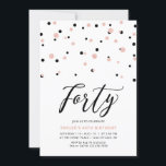 Black Roos Gold Simple 40th Birthday Party Kaart<br><div class="desc">Viel je speciale dag met deze minimale uitnodiging van het 40ste verjaardagsfeest. Dit ontwerp is voorzien van een stijlvol letterschrift "Veertig" met een zeshoekige confetti met een zwarte & gouden kleurencombinatie van roos en zwart. Meer design beschikbaar in mijn winkel BaraBomDesign.</div>