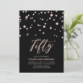 Black & Roos Gold Simple 50th Birthday Party Kaart (Staand voorkant)
