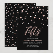 Black & Roos Gold Simple 50th Birthday Party Kaart (Voorkant / Achterkant)