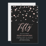 Black & Roos Gold Simple 50th Birthday Party Kaart<br><div class="desc">Viel je speciale dag met deze minimale uitnodiging van het 50ste verjaardagsfeest. Dit ontwerp is voorzien van een stijlvol letterschrift "vijftig" met zeshoekig confetti met een zwarte & gouden kleurencombinatie van roos en zwart. Meer design beschikbaar in mijn winkel BaraBomDesign.</div>