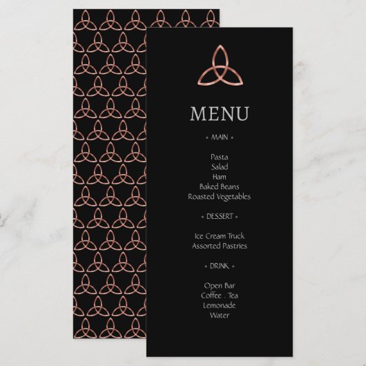 Black Roos Gold Trinity Celtic Knot Wedding Menu (Voorkant / Achterkant)