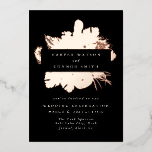 Black Roos Gold Wreath Pampas Grass Floral Wedding Folie Uitnodiging