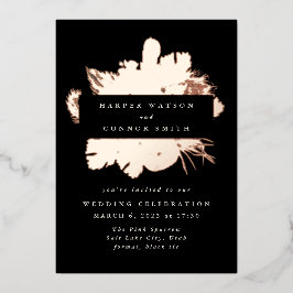 Black Roos Gold Wreath Pampas Grass Floral Wedding Folie Uitnodiging