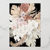 Black Roos Gold Wreath Pampas Grass Floral Wedding Folie Uitnodiging (Achterkant)