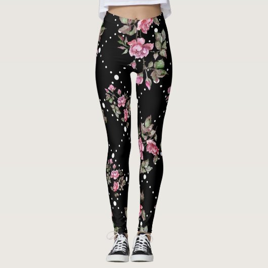 Black Roos Pattern Women's Leggings (Voorkant)