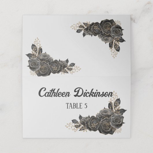 Black Roos Wedding Place Cards Plaatskaartje (Buitenkant ongevouwen)