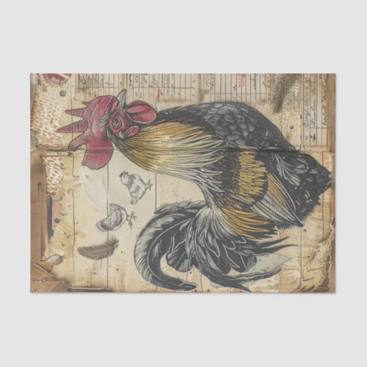 Black Rooster and Chicks Decoupage Tissuepapier (Voorkant)