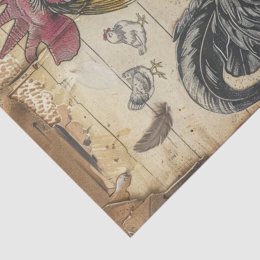Black Rooster and Chicks Decoupage Tissuepapier (Detail)