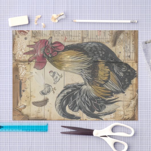 Black Rooster and Chicks Decoupage Tissuepapier (Craft)
