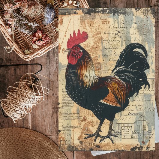 Black Rooster Chicken Boerderij Animal Decoupage Tissuepapier