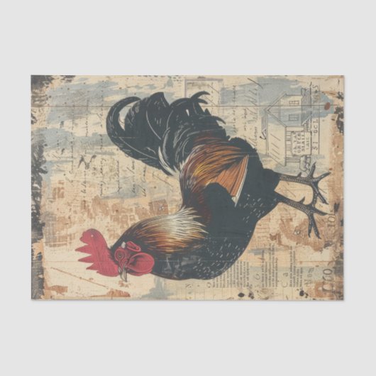 Black Rooster Chicken Boerderij Animal Decoupage Tissuepapier (Voorkant)