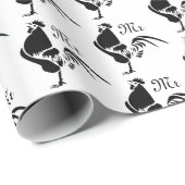 Black Rooster Croting the Good Morning Alarm Cadeaupapier (Rol Hoek)