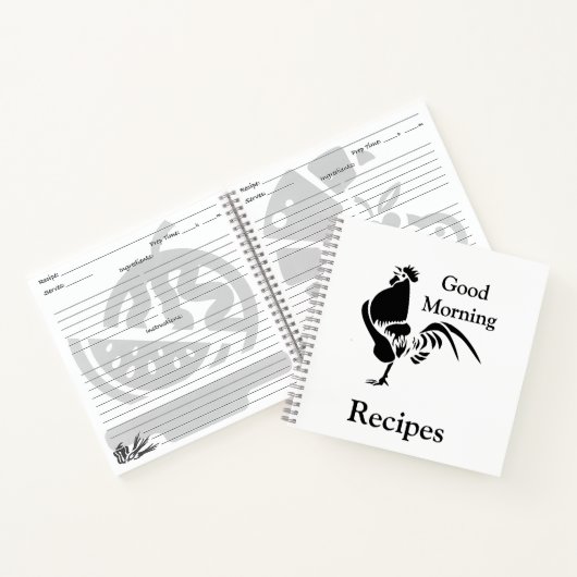 Black Rooster Crowing Silhouette Breakfast Recipes Notitieboek (Binnen)