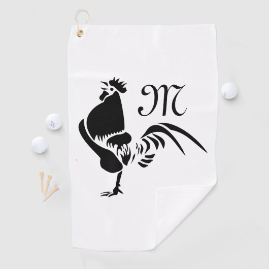 Black Rooster Crowing Silhouette Golfhanddoek (Insitu)