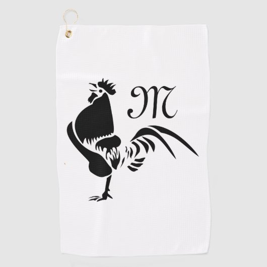 Black Rooster Crowing Silhouette Golfhanddoek (Voorkant)