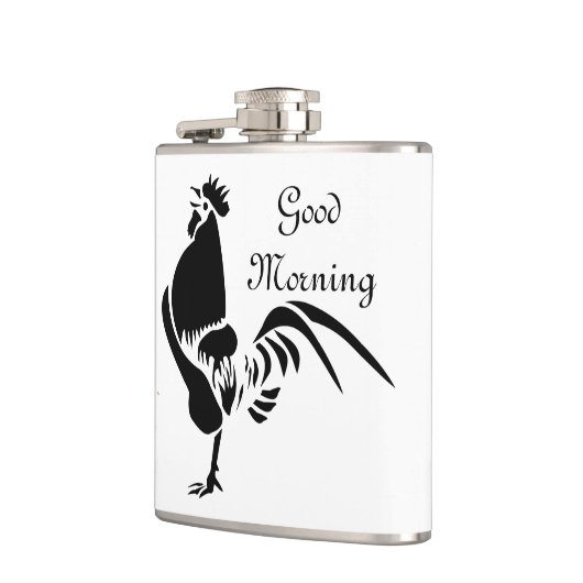 Black Rooster Crowing Silhouette Heupfles (Links)