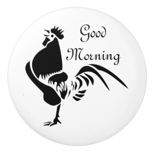 Black Rooster Crowing Silhouette Keramische Knop