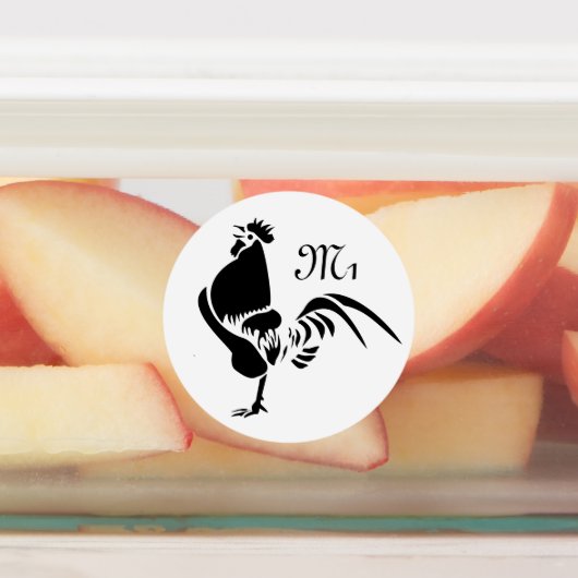 Black Rooster Crowing Silhouette Labels (Aangebracht)