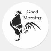 Black Rooster Crowing Silhouette Ronde Sticker (Voorkant)