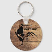 Black Rooster Crowing Silhouette Sleutelhanger (Voorkant)