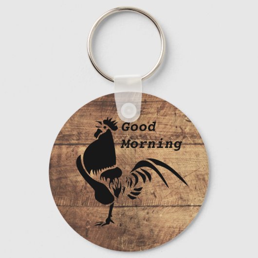 Black Rooster Crowing Silhouette Sleutelhanger (Voorkant)