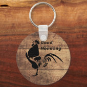 Black Rooster Crowing Silhouette Sleutelhanger (Voorkant)