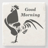 Black Rooster Crowing Silhouette Stone Onderzetter (Voorkant)