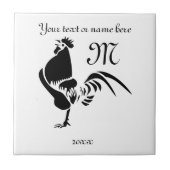 Black Rooster Crowing Silhouette Tegeltje (Voorkant)