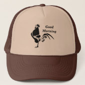 Black Rooster Crowing Silhouette Trucker Pet (Voorkant)