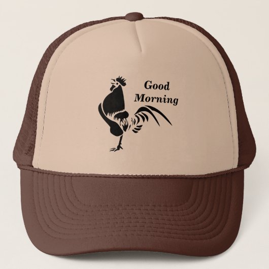 Black Rooster Crowing Silhouette Trucker Pet (Voorkant)