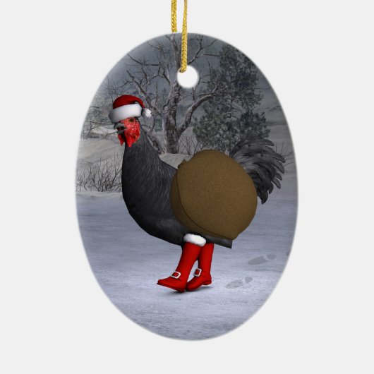 Black Rooster Santa Claus Keramisch Ornament (Achterkant)