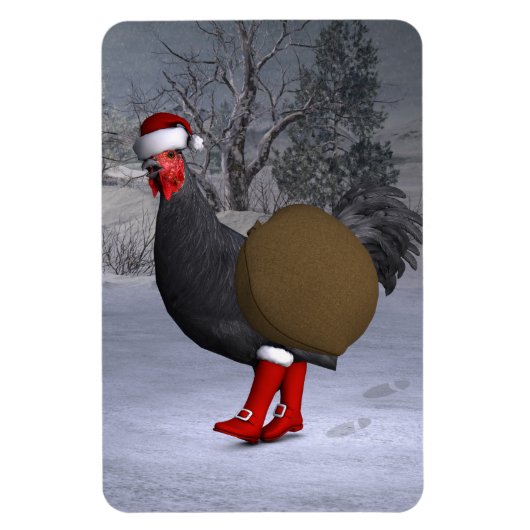 Black Rooster Santa Claus Magneet (Verticaal)