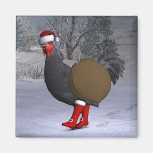 Black Rooster Santa Claus Magneet