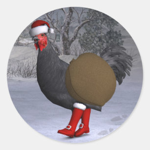 Black Rooster Santa Claus Ronde Sticker