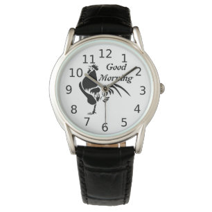 Black Rooster Silhouette Horloge