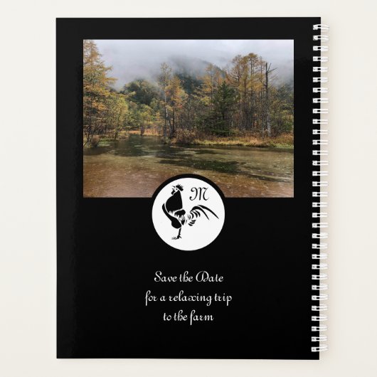 Black Rooster Silhouette Silhouette Monogram Foto Planner (Achterkant)